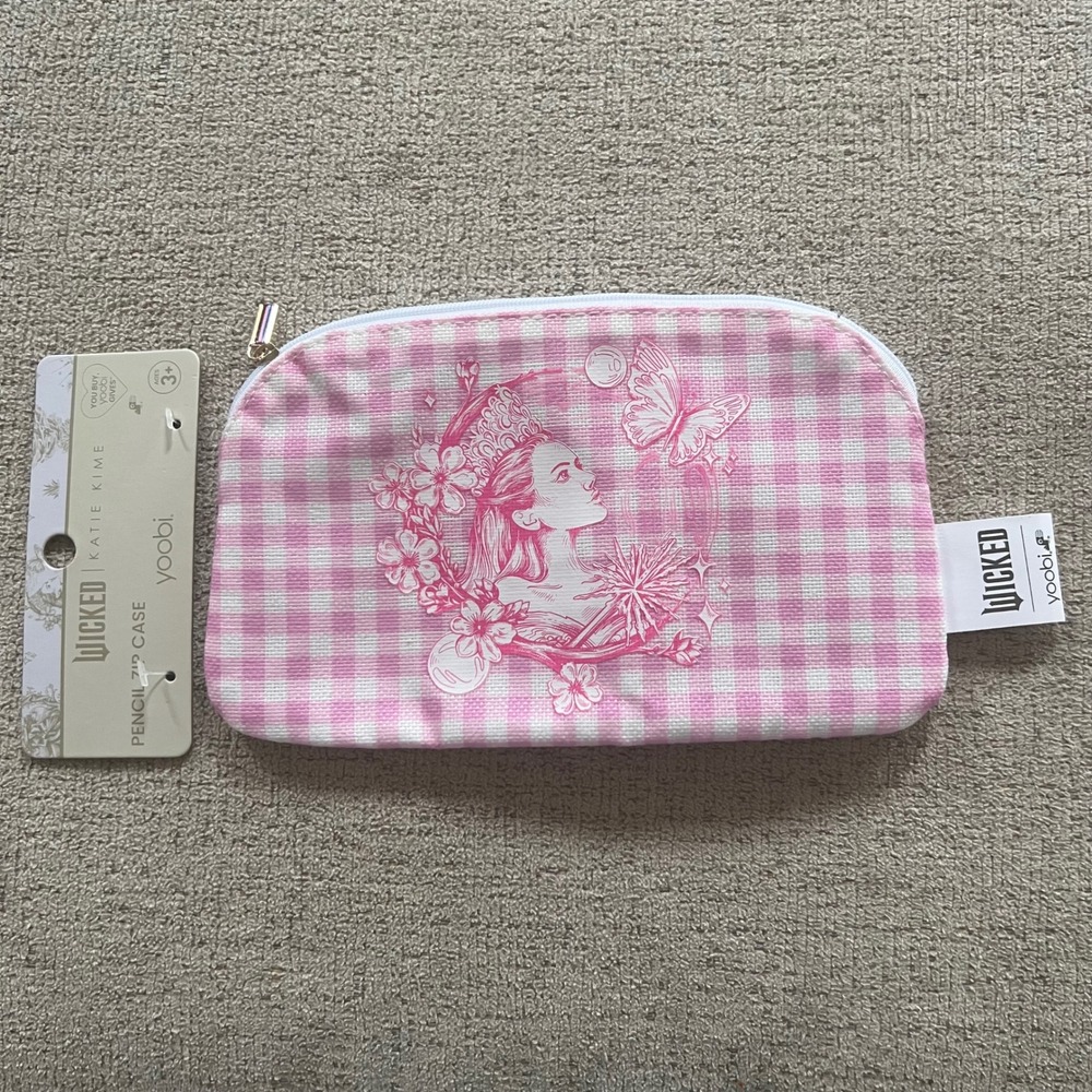 Yoobi Wicked Katie Kime‎ Pencil Zip Case Pink Green Gingham Glinda Elphaba Pouch